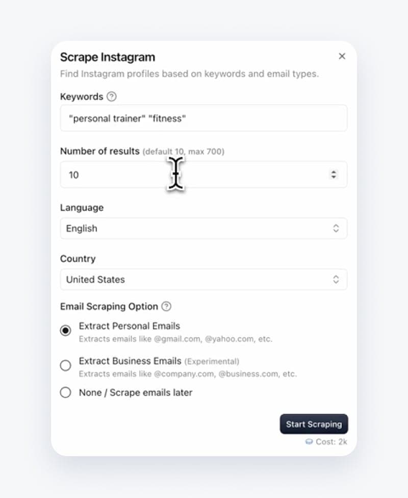 Find me Instagram profiles based on keywords